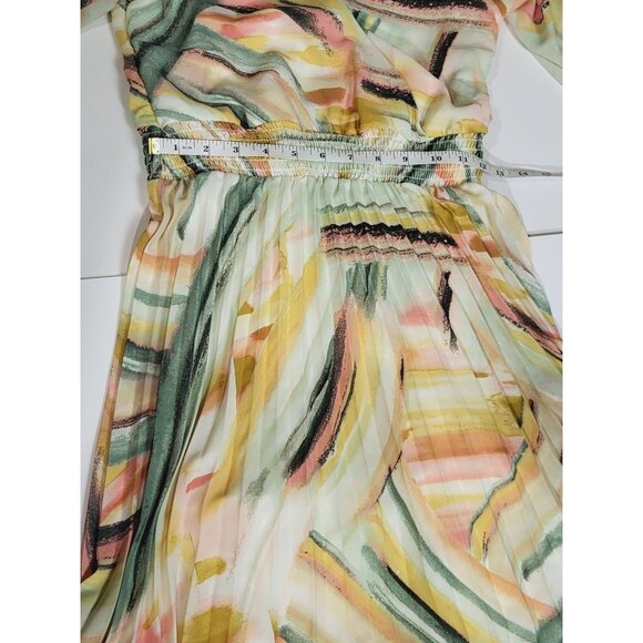 Signify Womens Multicolor Pleated Midi Dress With Flutter Sleeves & Smocked Wais - Picture 9 of 11